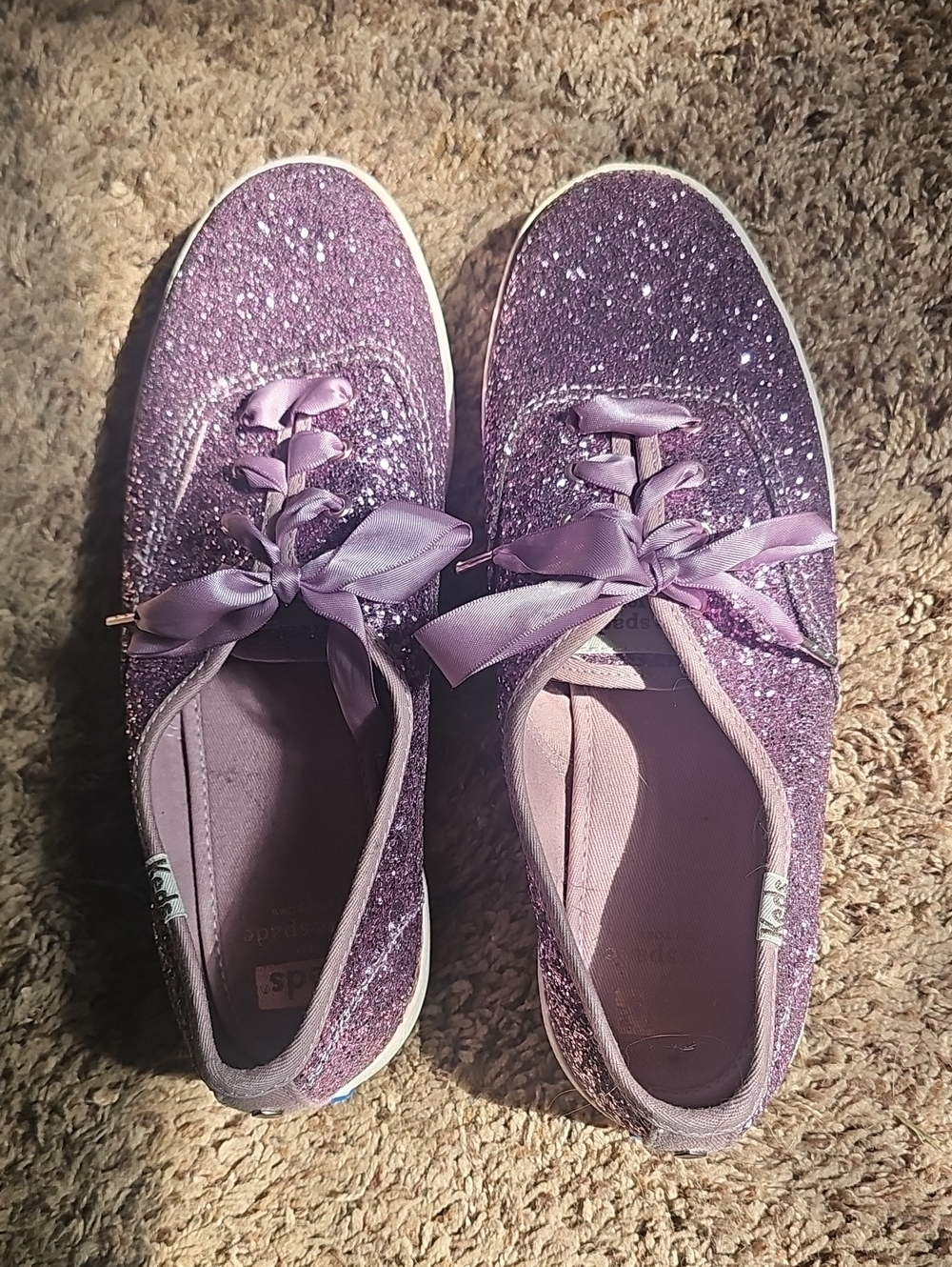 Lilac Glitter Ribbon-Trim Low-Top Sneakers